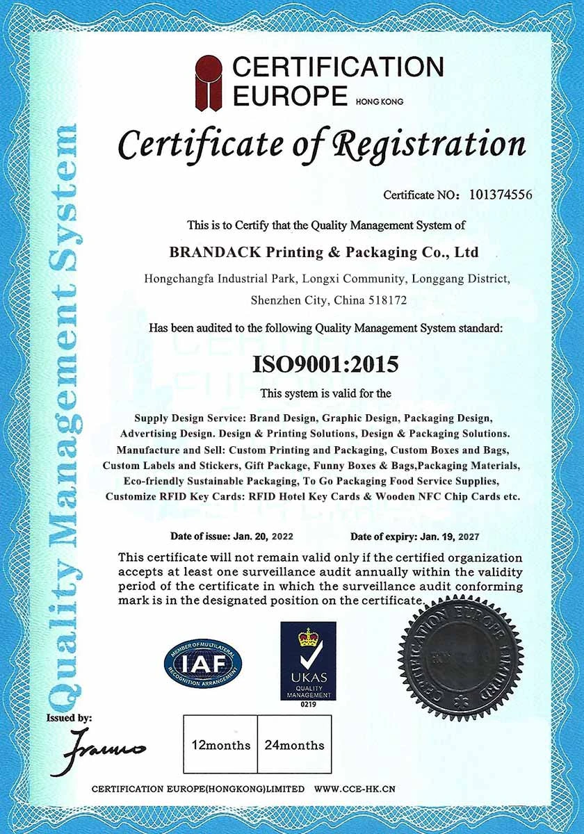Certificato di registrazione del sistema di gestione della qualit&agrave; ISO 9001:2015