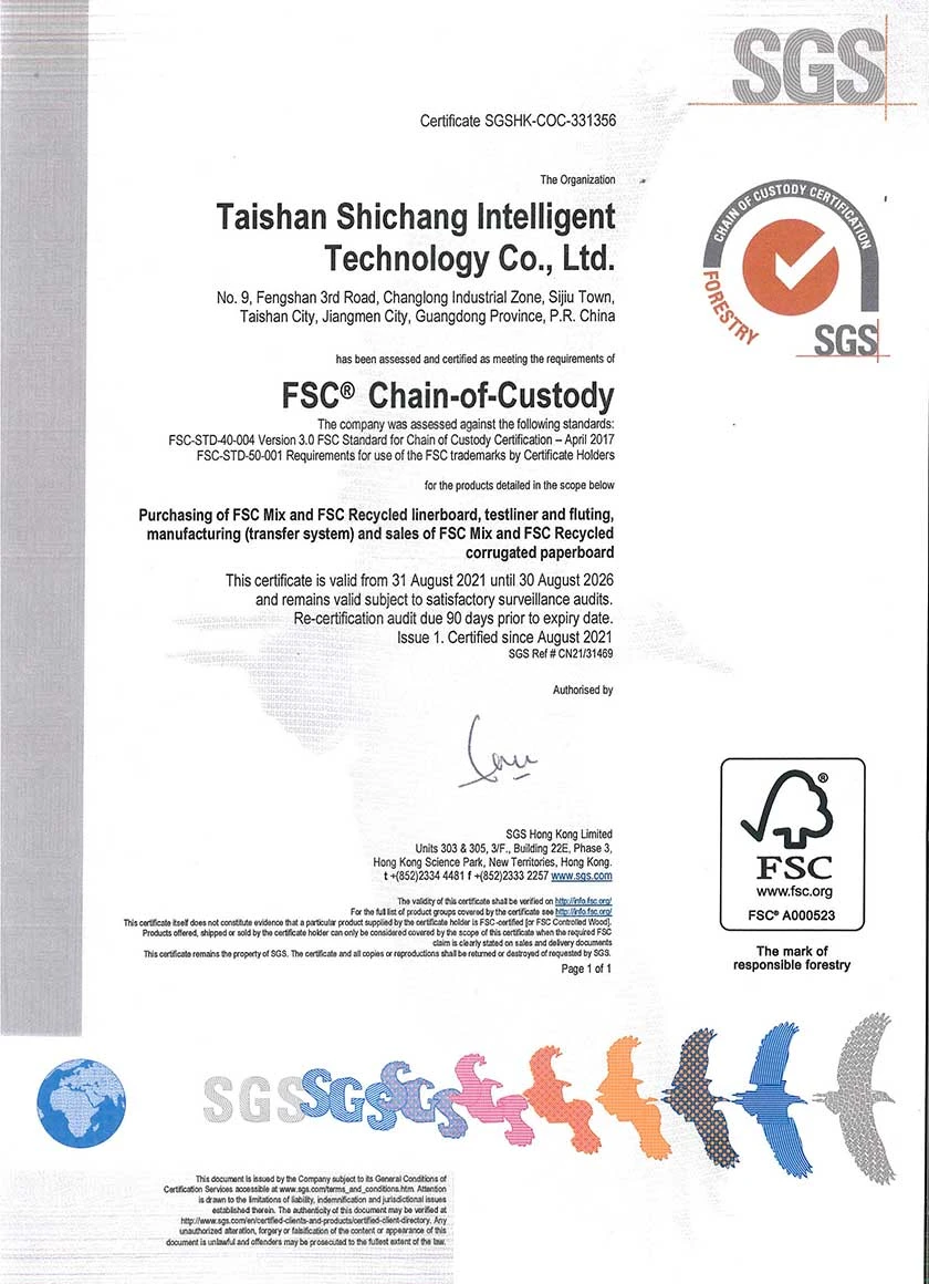 Certificato FSC - Standard della catena di custodia di SGS