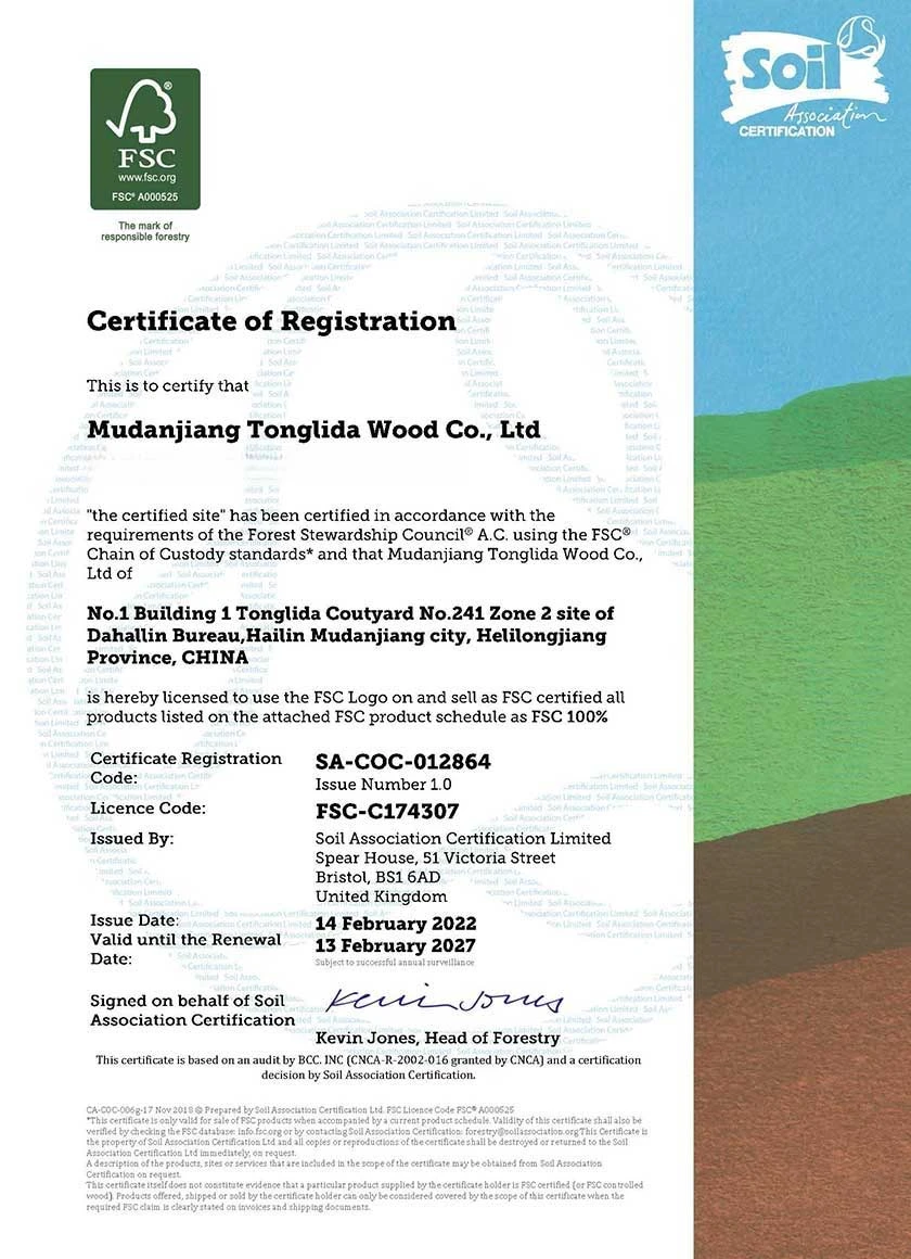 Certificato di registrazione FSC - Standard della catena di custodia